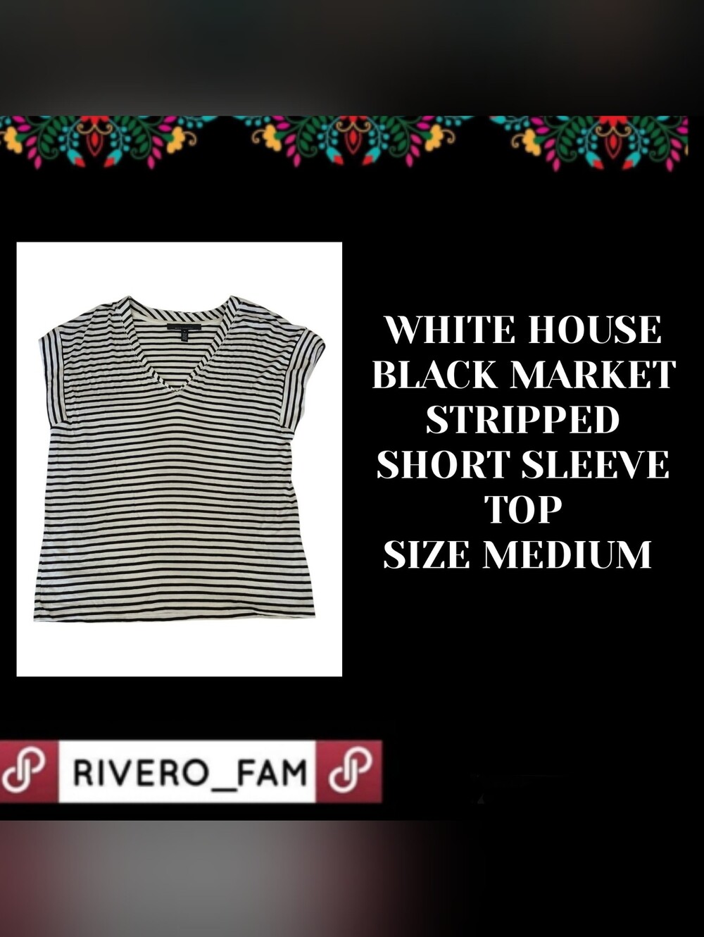 WHITE HOUSE BLACK MARKET | STRIPPED SHORT SLEEVE TOP | SIZE MEDIUM